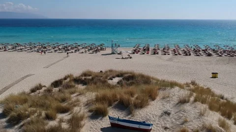 Aerial view of Simos beach in Elafonisos island in Greece. Elafonisos is a sm Stock Footage 161200908