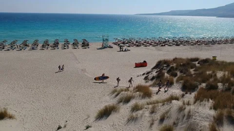 Aerial view of Simos beach in Elafonisos island in Greece. Elafonisos is a sm Stock Footage 161204508