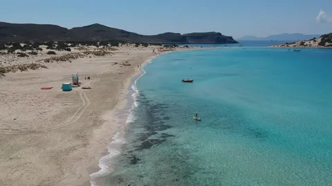 Aerial view of Simos beach in Elafonisos island in Greece. Elafonisos is a sm Stock Footage 161204739