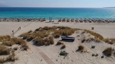 Aerial view of Simos beach in Elafonisos island in Greece. Elafonisos is a sm Stock Footage 161206301