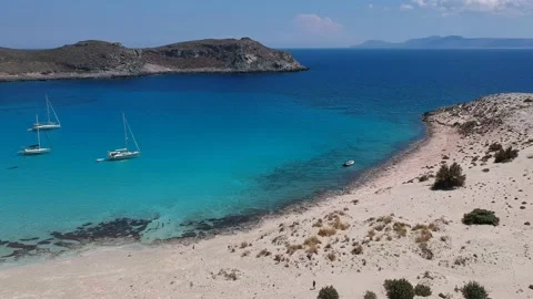 Aerial view of Simos beach in Elafonisos island in Greece. Elafonisos is a sm Stock Footage 161249420