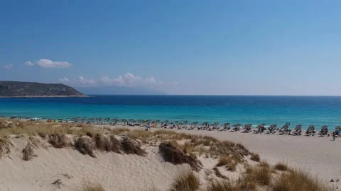 Aerial view of Simos beach in Elafonisos island in Greece. Elafonisos is a sm Stock Footage 161271368