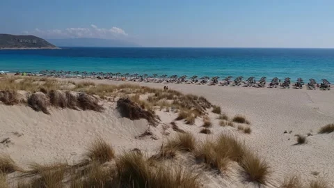 Aerial view of Simos beach in Elafonisos island in Greece. Elafonisos is a sm Stock Footage 161273219