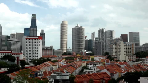 Aerial View of Singapore, Bird Eye View of Chinatown, Skyscrapers, Holiday Stock Footage 1758053