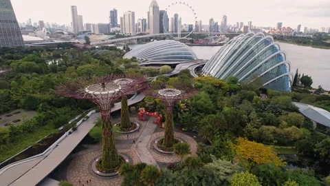 Aerial view of the Singapore landmarks Stock Footage 240536631