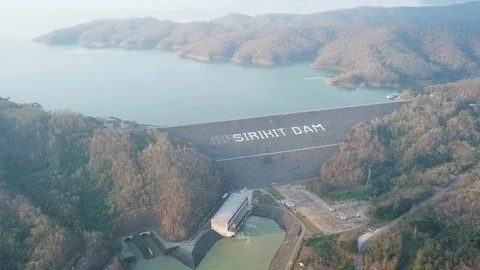 Aerial view of Sirikit Dam at Uttaradit province,Thailand, Stock Footage 101017948