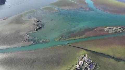 Aerial view of Skadar Lake showcasing stunning landscapes and water channels in Video stock 287791453