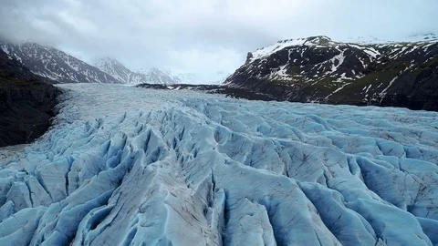 Aerial view of Skaftafell glacier, Vatnajokull National Park in Iceland. Stock Footage