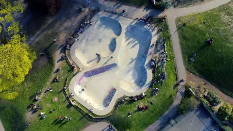 Aerial view of skatepark Stock Footage