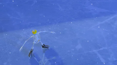 Aerial View of Skeleton Skating on Ice with Snow - 3D Illustration Stock Footage 143520419