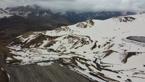 Aerial view of the ski slopes at closing time and the parking in Formigal Stock Footage 172731396