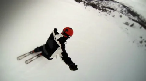 Aerial view of a skier down the mountain. HD Stock Footage 52442429