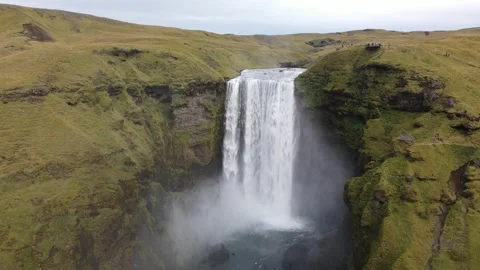Aerial view of Skogafoss waterfall Stock Footage 345166911