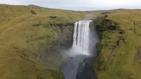 Aerial view of Skogafoss waterfall Stock Footage 345167401