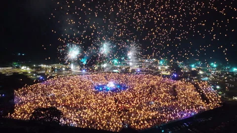 Aerial view of Sky lantern Yi peng in Chiang Mai, Thailand. Stock Footage 320622107
