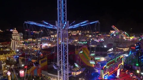 Aerial view of Sky Swing over Goose Fair Nottingham England Stock Footage 81451376