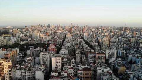 Aerial view of the skyline and rooftops in Recoleta neighborhood during sunset. Stock Footage 126508117