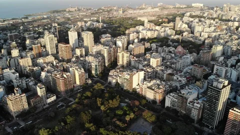 Aerial view of the skyline around Las Heras Park in Palermo, Buenos Aires during Stock Footage 126506845