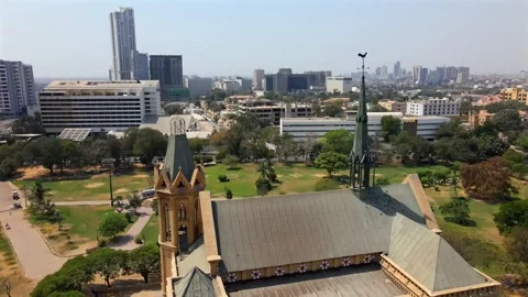 Aerial view of skyline with greenery and architecture, Pakistan. Stock-Footage 312850024