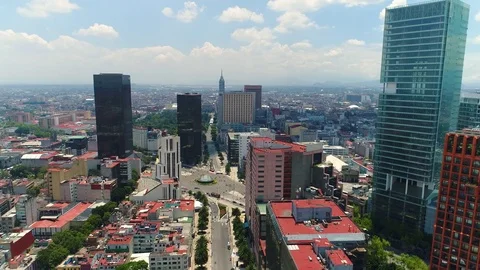 Aerial view of skyline of Mexico City, modern buildings of business district Stock Footage 79097053