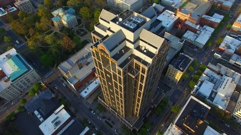 Aerial: View of Skyscaper Building in Raleigh, N.C. Stock Footage