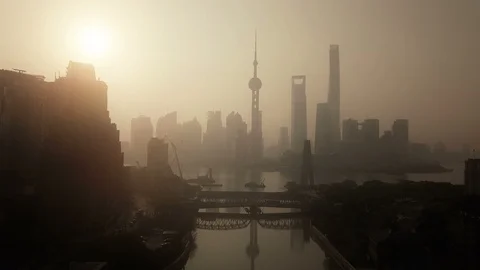 Aerial view of skyscraper and high-rise office buildings in Shanghai Downtown Video stock 107796794
