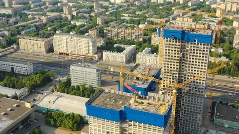 Aerial view of the skyscraper building construction Stock Footage 109380685