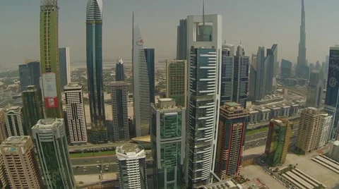 Aerial View of skyscraper in Dubai, UAE Stock Footage 60451015