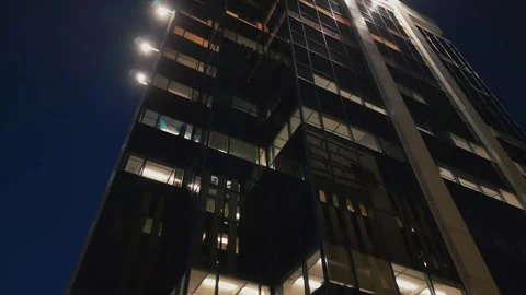 Aerial view of a skyscraper Modern office building at night. Stock Footage 266204298