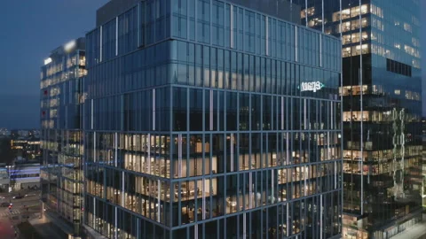 Aerial view of a skyscraper at night. Stock Footage 170839723