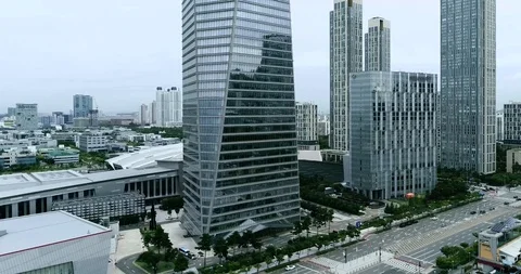 Aerial view of skyscraper or multi-story buildings of a developed country Stock Footage 122397889