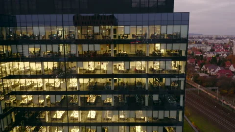 Aerial view of skyscraper windows at night. Stock Footage 229060642