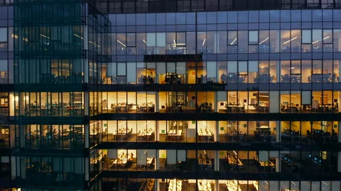 Aerial view of skyscraper windows at night. Stock Footage 229060902