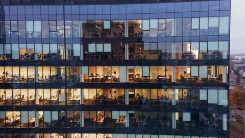 Aerial view of skyscraper windows at night. Stock Footage 229061007
