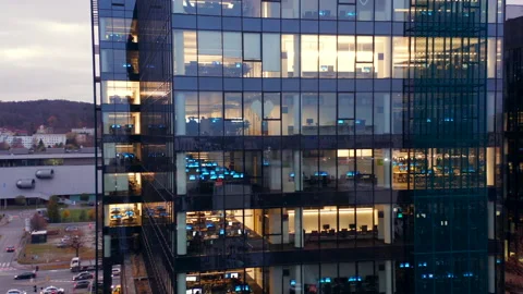 Aerial view of skyscraper windows at night. Stock Footage 229061244