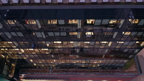 Aerial view of skyscraper windows at night. Stock Footage 229061349