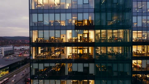Aerial view of skyscraper windows at night. Stock Footage 229061745