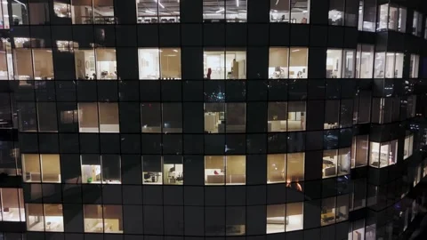Aerial view of skyscraper windows at night. Canada, Halifax. Stock Footage 267701101