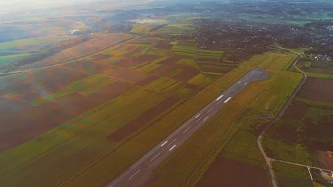 Aerial view of small aviation, located in close to countryside area. 4K. Stock Footage 110843984