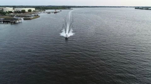Aerial View of Small Boat on Delaware River Stock Footage 141017723
