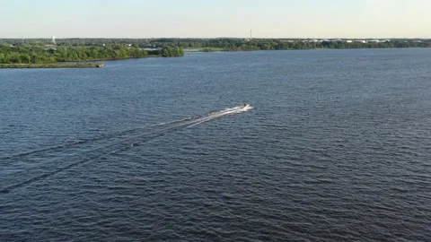 Aerial View of Small Boat on Delaware River Stock Footage 141017734