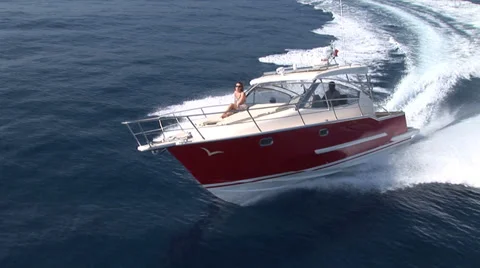 Aerial view of small boat navigating Stock Footage 37746691