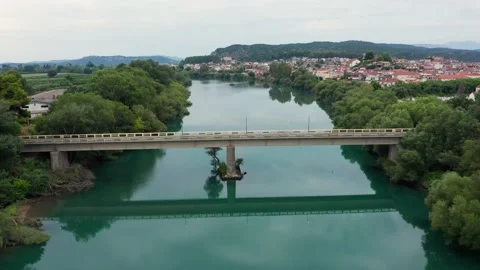 Aerial view of small bridge over Acheloos river in Greece Stock Footage 165034732