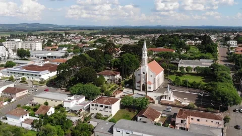 Aerial View Of The Small City Central District With A Catholic Church Stock Footage 191584983