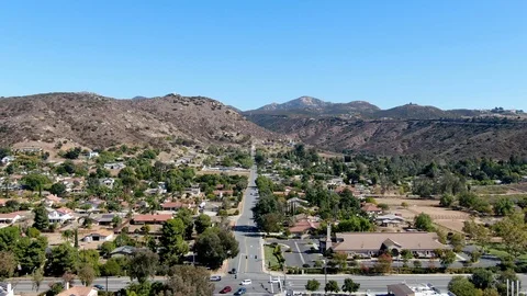 Aerial view of small city Poway in suburb of San Diego County Video stock 119930177
