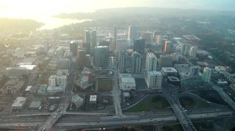 Aerial View - Small City at Sunset Stock Footage 10315971