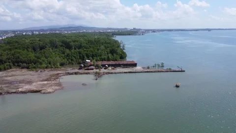 Aerial view of small dock for parked barges Stock Footage 249745093