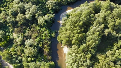 Aerial view of a small forest river Stockbeeldmateriaal 138813840