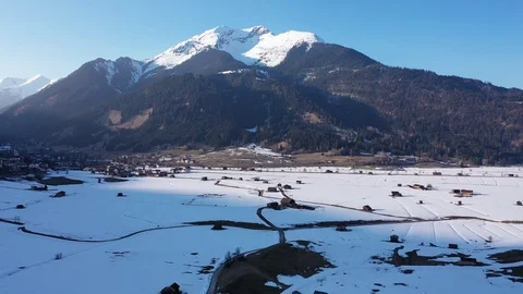 Aerial view of a small German town in the Alps Stock Footage 125712900
