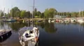 Aerial view of small harbor with boats. Yacht maintenance HD Footage